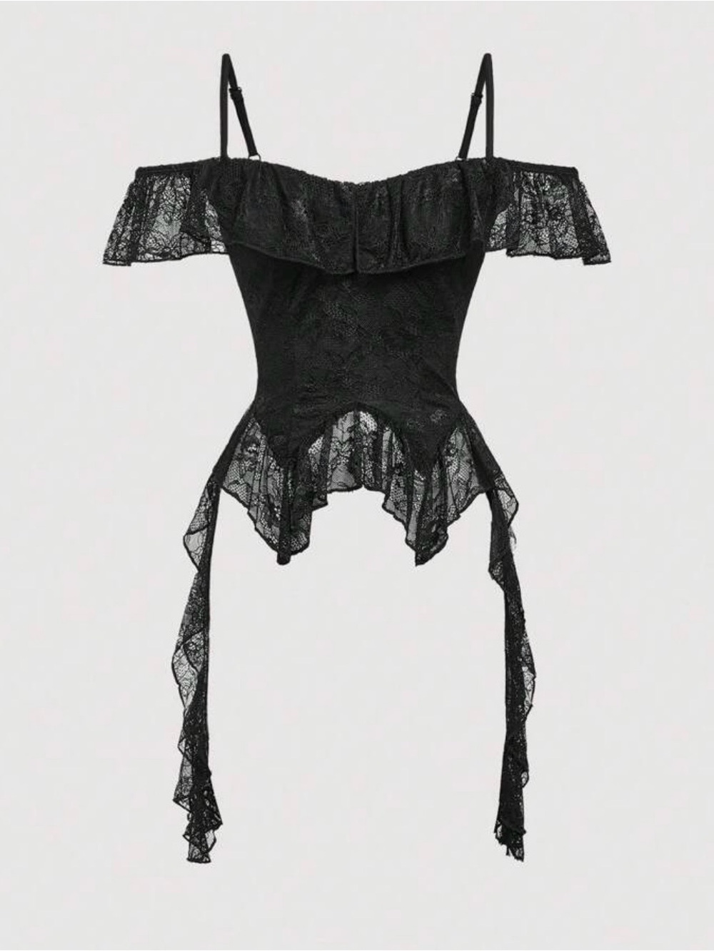 MOD Black Ruffled Off Shoulder Romantic Lace Vintage Blouse whimsigoth Small